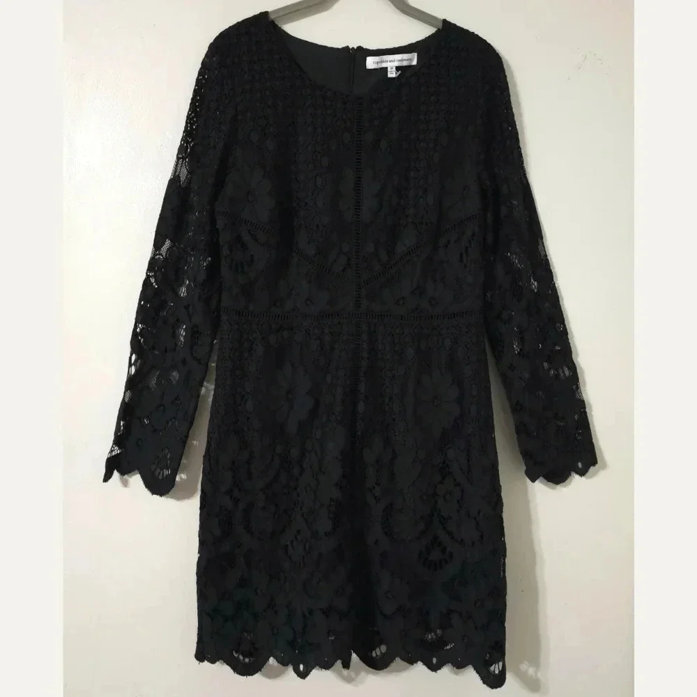 CUPCAKES & CASHMERE Nwt Makenna Black All-Over Lace Dress, Scalloped Hem, 10 - Picture 3 of 16